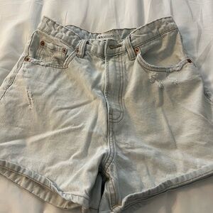 Zara Washed Light Blue High-Waist Denim Shorts